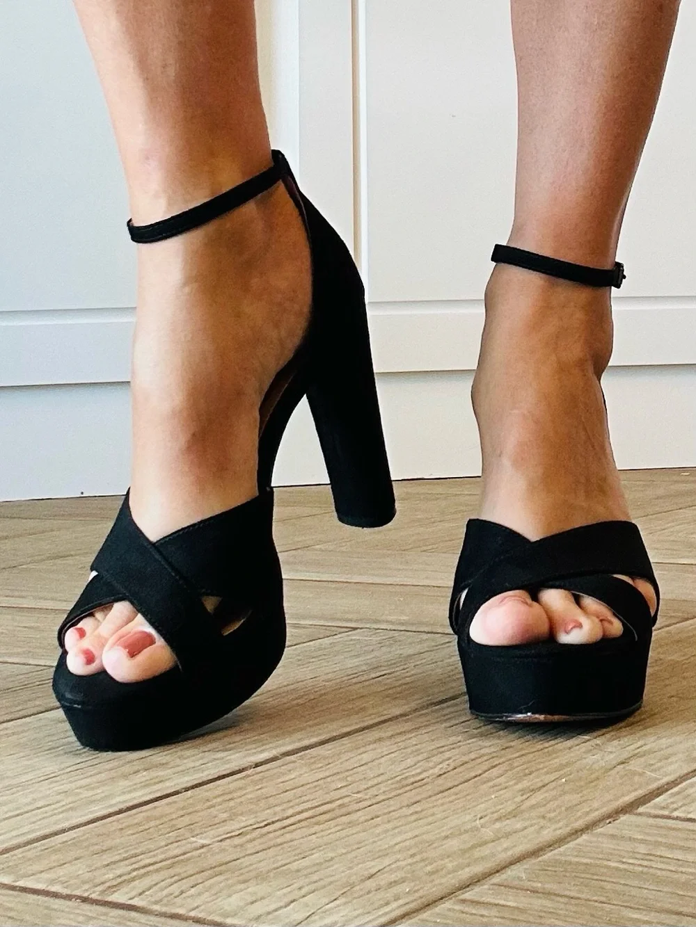 Jessica Simpson Black Platform Suede Ankle-Strap Heels